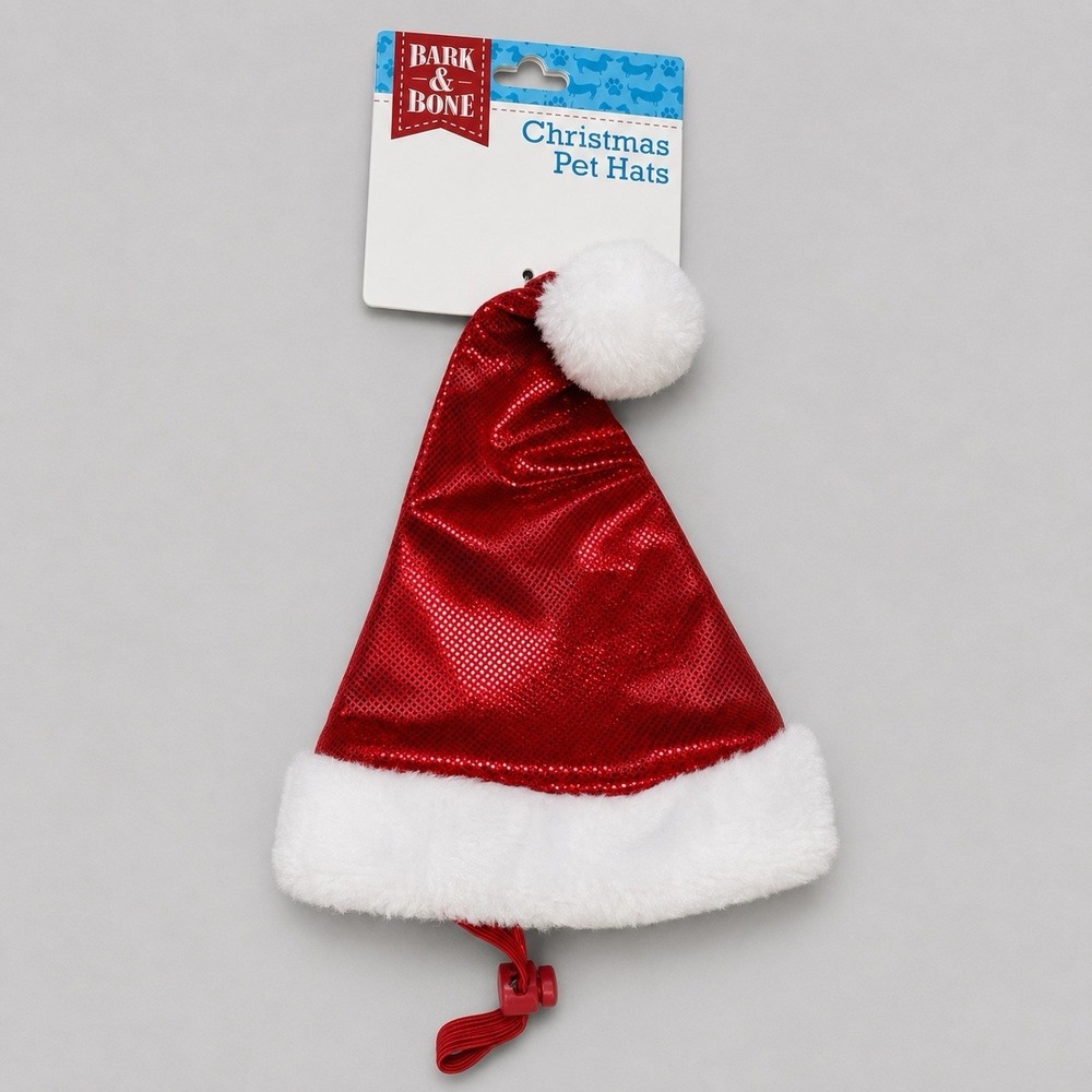 D0027-Christmas Pet Red Shinny Santa Hat Dog Cat Adjustable